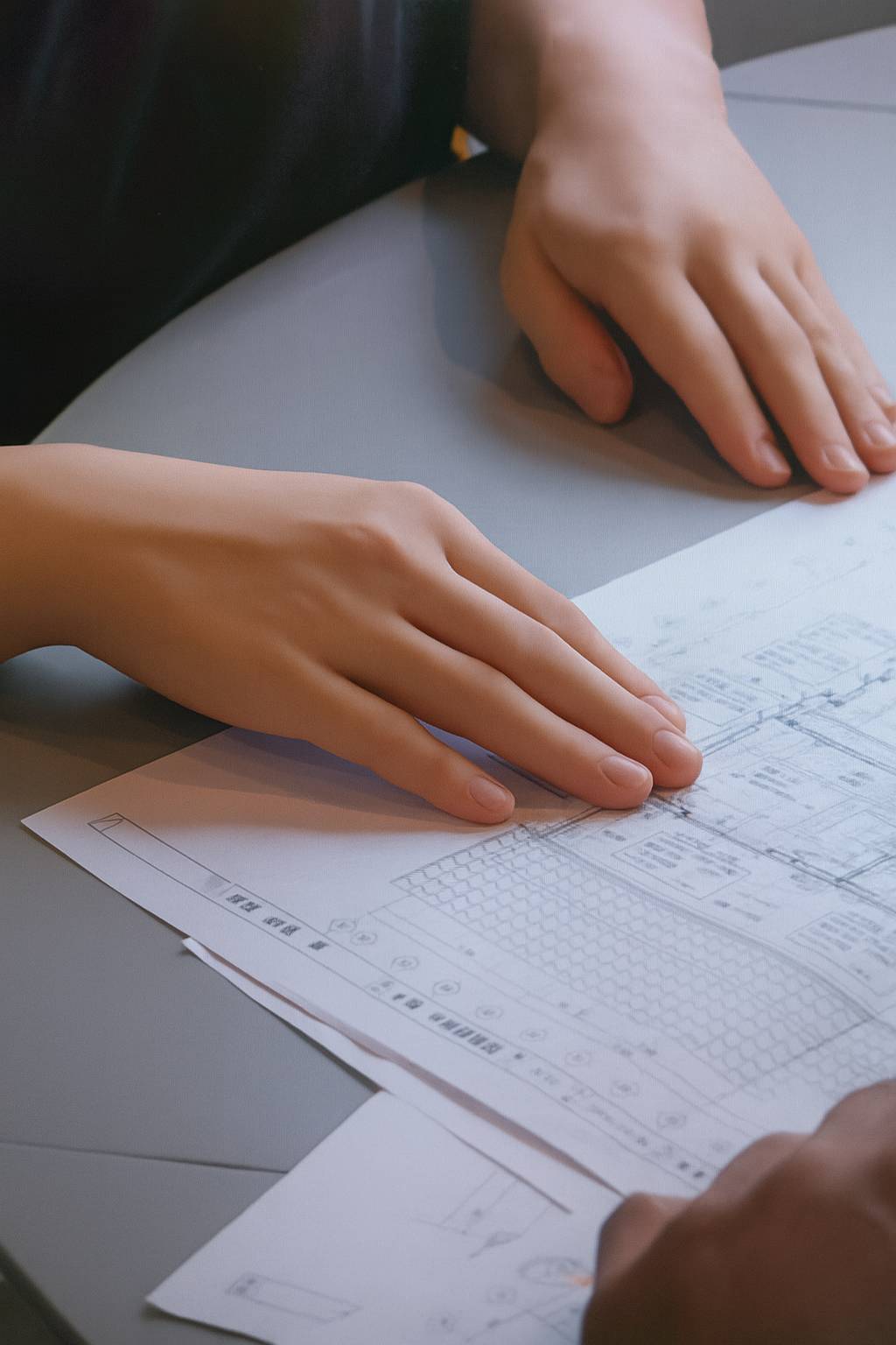 設計図にメモする現場作業員